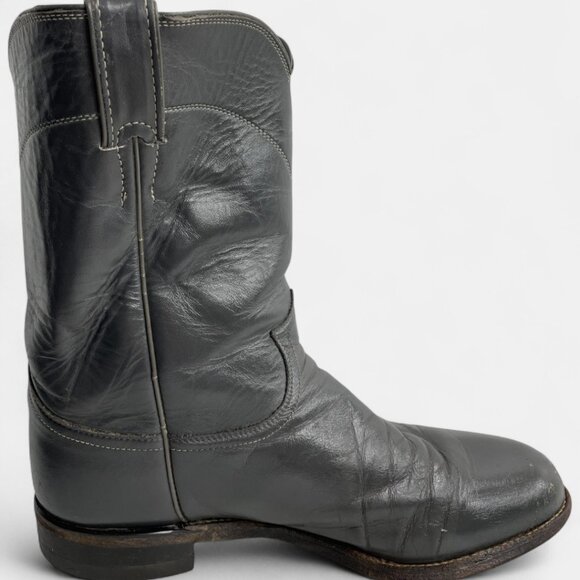 Justin Boots 7.5 E Men's Gray Leather Western Roper Riding Cowboy Work Biker - Picture 6 of 14